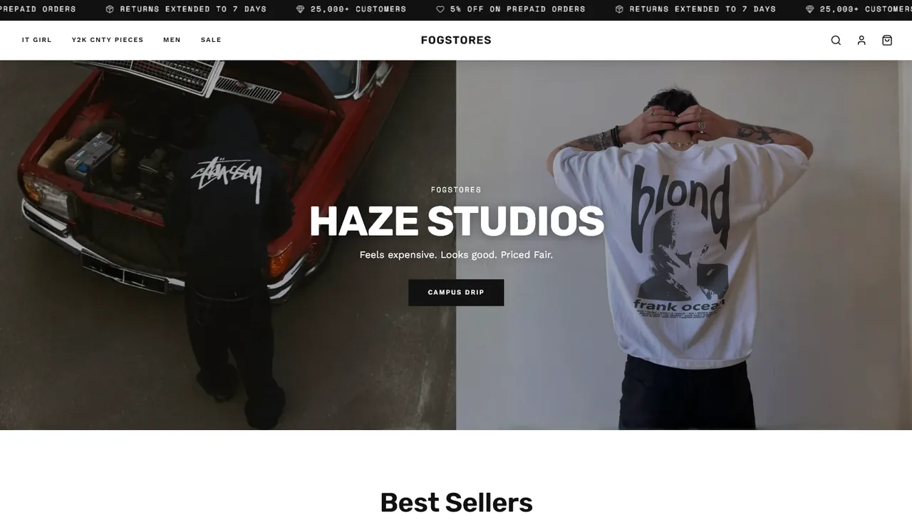 Fogstores Haze Studios collection page on a laptop, designed and built by ZEL